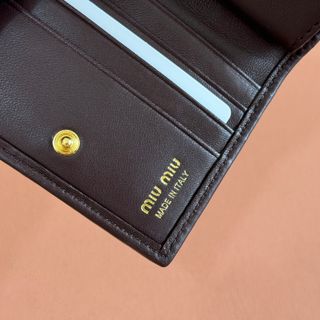Small Matelassé Nappa Leather Card Holder Dark Brown