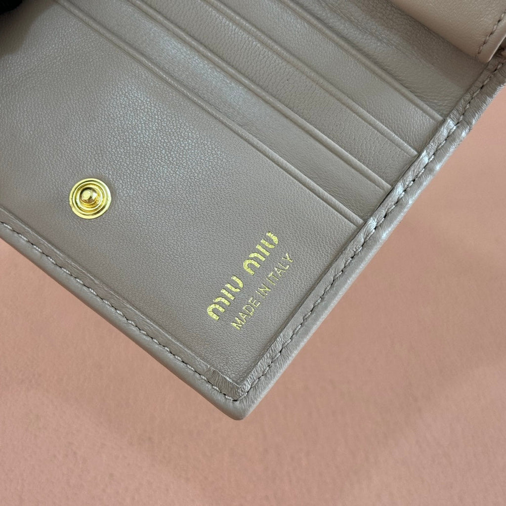 Small Matelassé Nappa Leather Wallet Taupe Gray