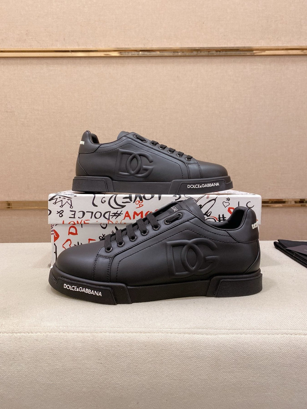 Dolce & Gabbana Black Logo Low-Top Sneakers — side