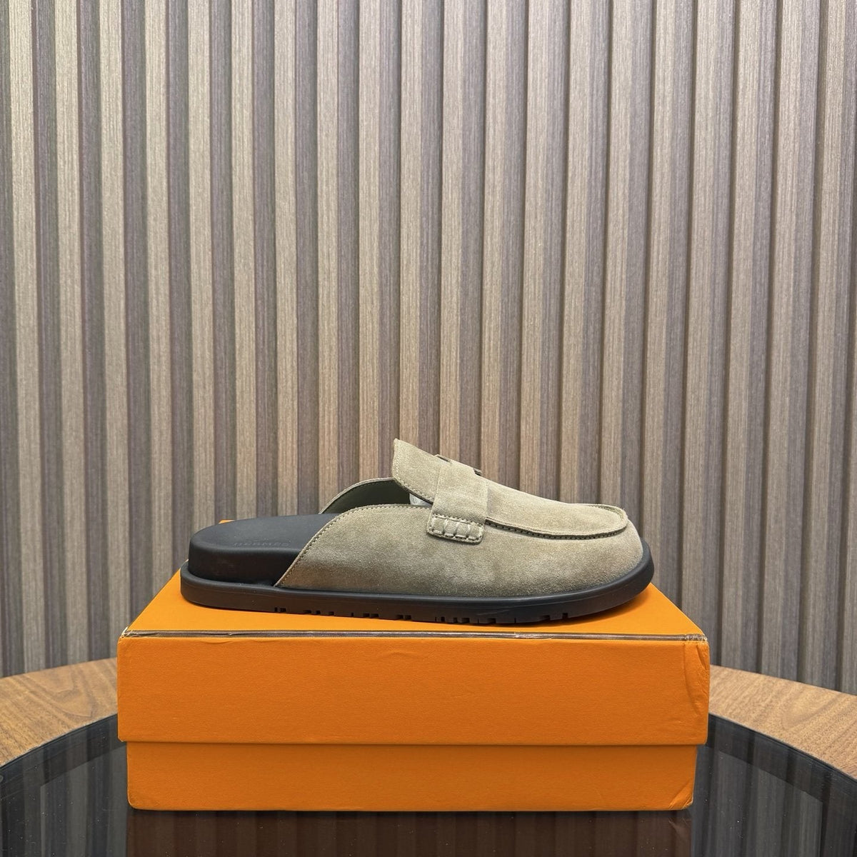 Hermès H-Detail Suede Mule Shoes — side