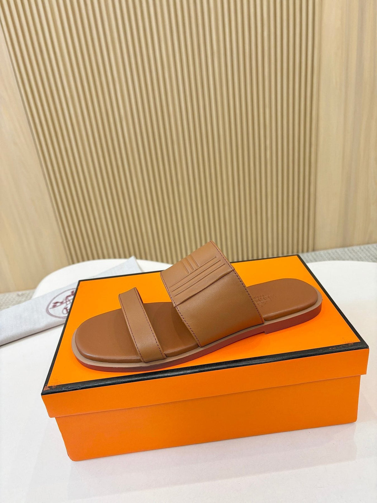 Hermes Ribbed Two-Strap Slide Sandals — front