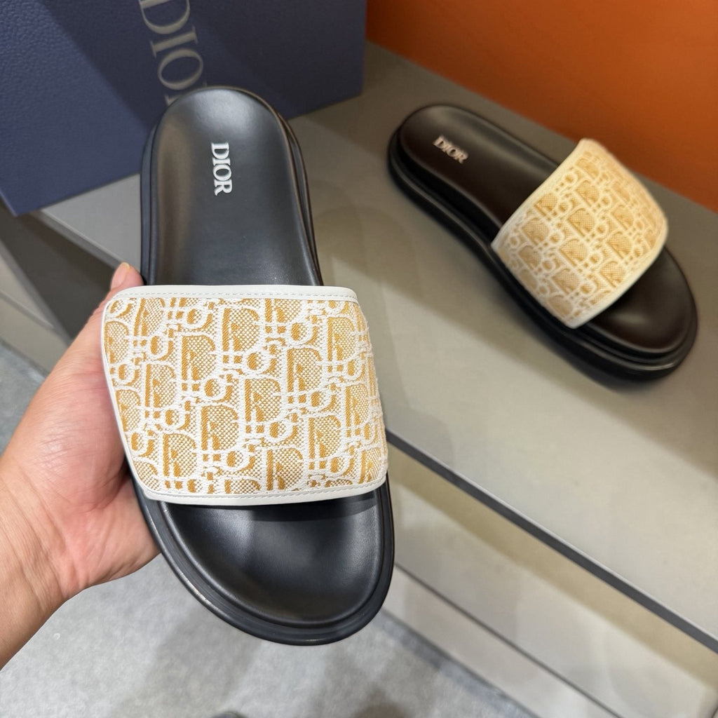 Dior Patterned Strap Slide Sandals — model